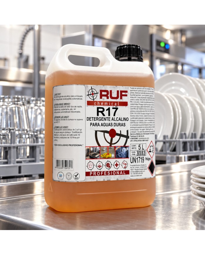 RUF chemical detergente lavavajillas alcalino para aguas duras garrafa de 5 litros