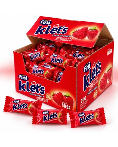 Chicles Klet’s fresa sin azúcar estuche de 200 unidades