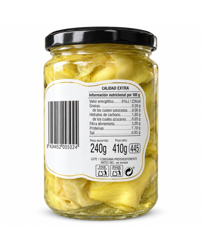 Corazones de alcachofas gourmet al natural La Orquídea tarro 10/12 frutos caja de 12