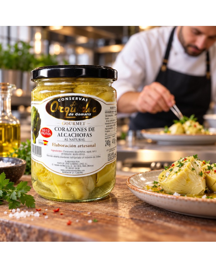 Corazones de alcachofas gourmet al natural La Orquídea tarro 10/12 frutos caja de 12
