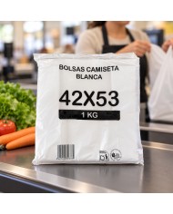 Bolsas de asas camiseta blancas 42x53 paquete de 1 kilo