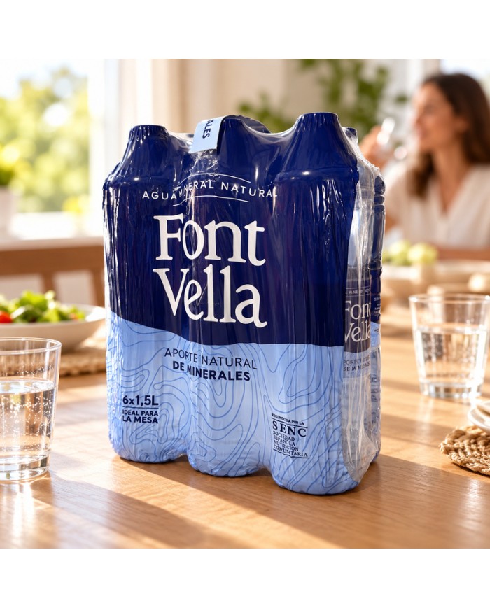 Agua Mineral Font Vella 1500 ml. pack de 6