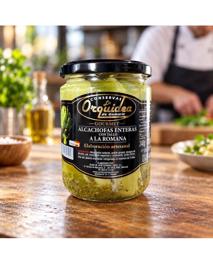 Alcachofas gourmet enteras con tallo La Orquídea tarro 420 grs. caja de 12