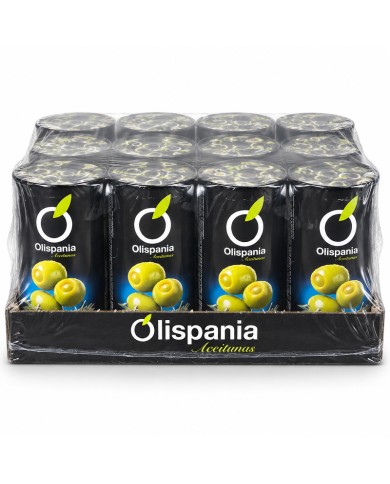 Aceitunas rellenas de anchoa Olispania extragrandes lata 350 grs. caja de 12