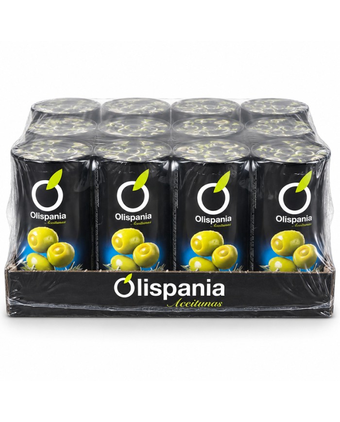 Aceitunas rellenas de anchoa Olispania extragrandes lata 350 grs. caja de 12