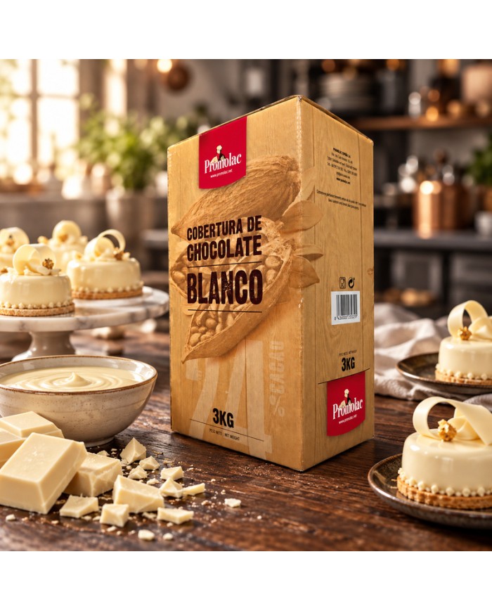 Cobertura de Chocolate Blanco Promolac en caja de 3 Kilos