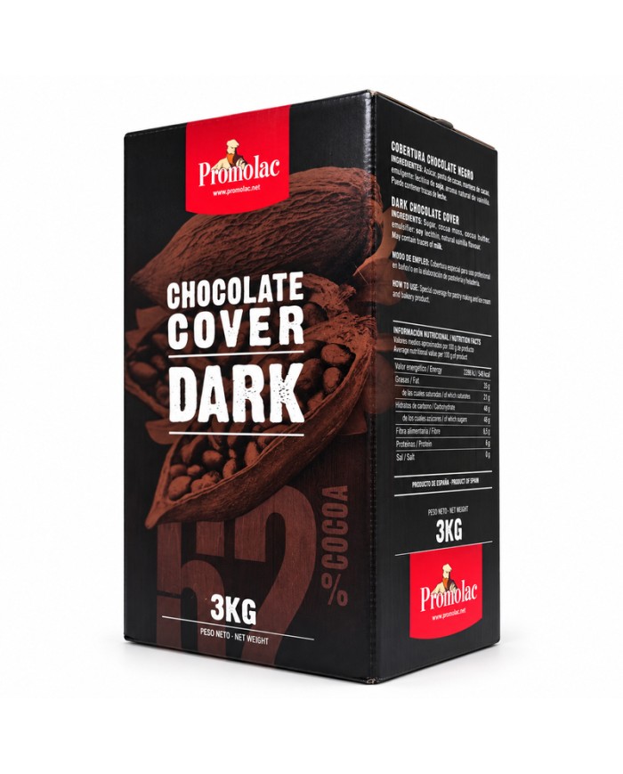 Cobertura de Chocolate Negro Promolac en caja de 3 Kilos