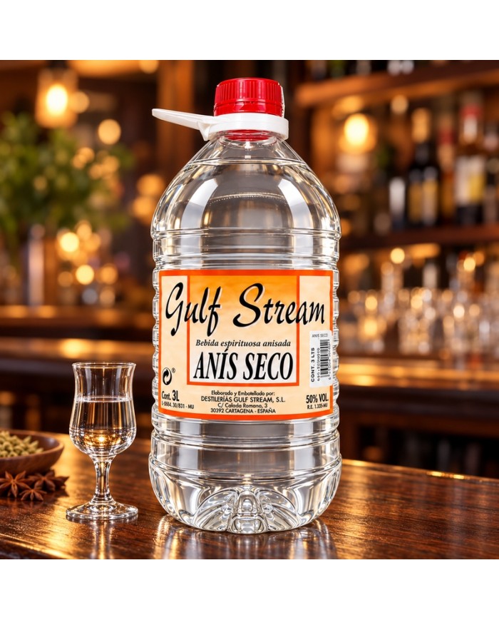 Licor de Anís seco Gulf Stream garrafa pet 3 litros 50% Vol.