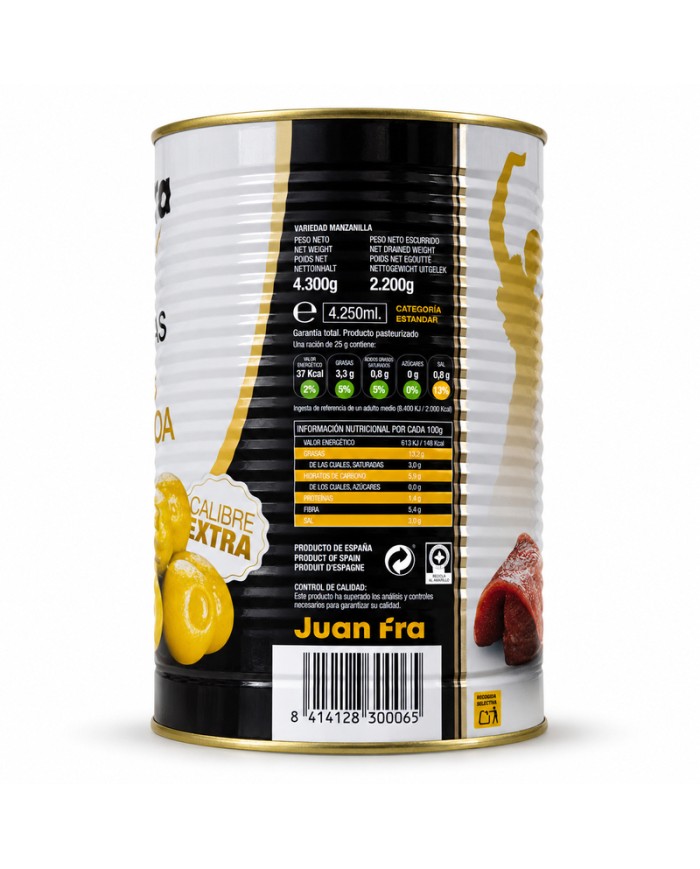 Aceitunas rellenas Juanfra Gourmet lata 2200 gramos peso escurrido