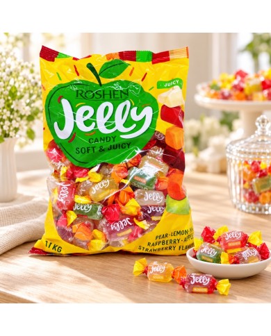 Caramelos de gelatina frutas variadas Roshen bolsa de kilo — presentación lifestyle