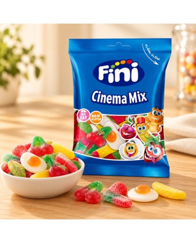 Fini Cinema Mix bolsa 90 gramos caja de 12 bolsas — ambiente de mesa dulce