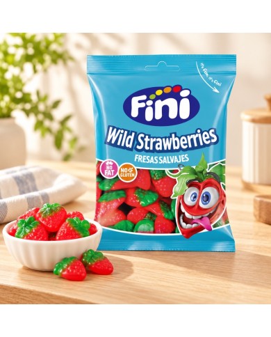Fini Fresas Salvajes bolsa 90 gramos caja de 12 bolsas — ambiente de mesa dulce