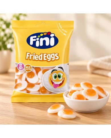 Fini Huevos Fritos bolsa 90 gramos caja de 12 bolsas — ambiente de mesa dulce