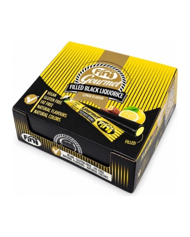 Fini Regaliz Gourmet sabor limón 32 gramos estuche de 32 unidades — fotografía frontal del envase